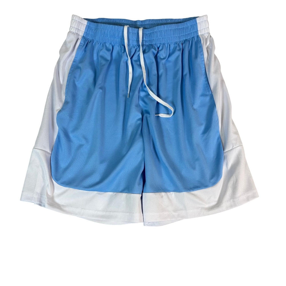 Mens XXL Mesh Basketball Shorts Light Blue White Drawstring Athletic Gym Pockets